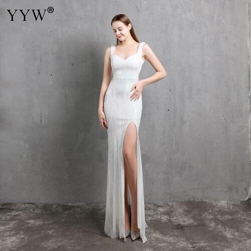 Elegant Appliques Gilter Sequin Long Evening Dresses Ever Pretty Sleeveless High Slit Party Gowns Femme Vestidos Robe De Soiree