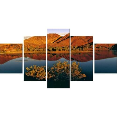 5 Pieces Free Shipping canvas art autumn nature lake forest waterfall landscape Painting Canvas Home decoration painting Framed