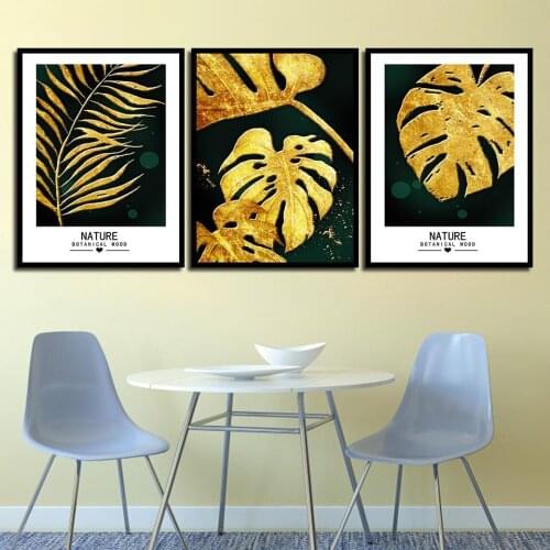 Abstract NATURE BOTANICAL MOODGolden Leaves 3p KIT Canvas Painting Modern Home Decoration Living Room Bedroom Wall Decor Picture