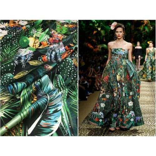 Customized 19mm Tropical Forest Animal and Plant Printing Real Silk Spandex Satin Fabric for Dress DIY