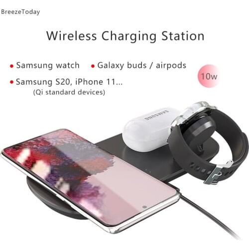 3 in 1 Wireless Charger QI Fast Charging For Samsung Watch Active Samsung Galaxy Buds Wireless Charger Airpods 2 Pro S20 S10 S9