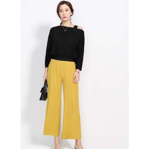 Ice Silk Like Wide Leg Pants Womens 2021 New Spring And Autumn Thin High Waist Loose Straight Black Casual Sleep Bottoms