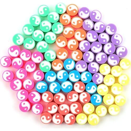 50pcs Colorful Tai Chi Loose Beads For Bracelets Necklaces Jewelry Making Clay Colorful Yin Yang Loose Bead DIY Jewelry Findings