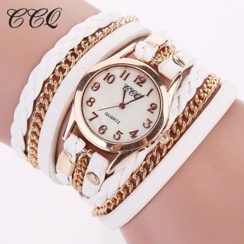 CCQ Brand Luxury Gold Fashion Crystal Rhinestone Watch Casual Braided Leather Women Dress Watches Gift Relogio Feminino Gif 1071