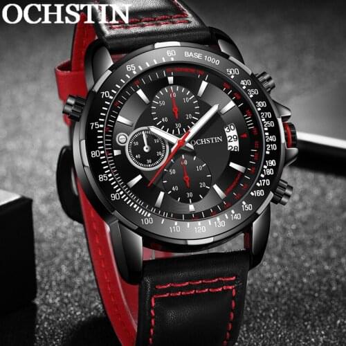 OCHSTIN Man WristWatch Chronograph Auto Date Sport Men Watch Military Top Brand Luxury Genuine Leather Classic Male Clock 6125