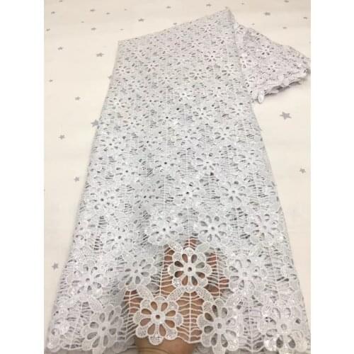 Pure White Cord Guipure Mesh Lace Sequins Embroidery 2021 High Quality African Water Soluble Lace Fabric French Cord Lace Fabric