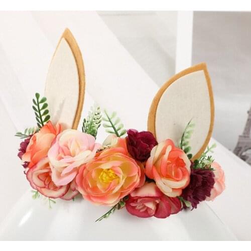 Easter Kids Girl Hair Hoop Simulation Flowers Rabbit Ear Headwear Headband Head Hairband Accessories for Women Children Wedding