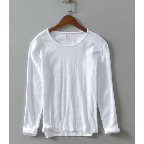 Suehaiwes brand Italy style long sleeve round neck pure cotton t-shirt men casual trendy t shirt for men comfortable tshirt men