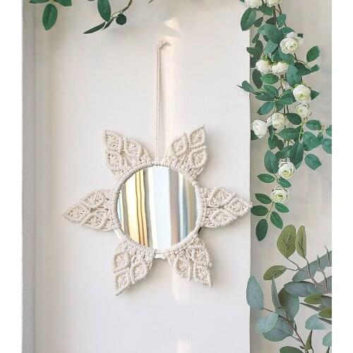 Round Macrame Mirror Wall Hanging Boho Home Decor Decorative Wall Mirrors For Living Room Decoration Bedroom Baby Nursery Gift
