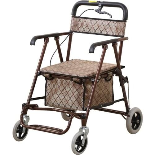 Elderly Lightweight Shopping Cart With Brakes, Foldable Four-Wheel Seniors Roller Walker