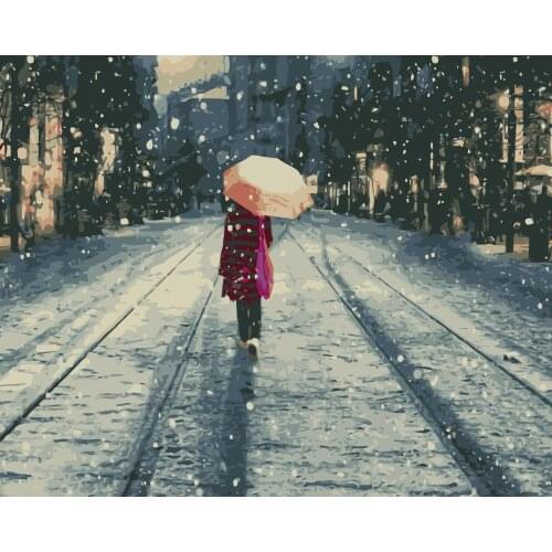 MaHuaf-j254 Walking Girl In Snow painting by numbers landscape for living room wall