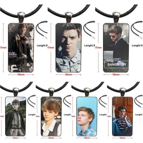 Boy Thomas Sangster English Actor For Women Girls Steel Color Glass Cabochon With Rectangle Shaped Pendant Choker Necklace