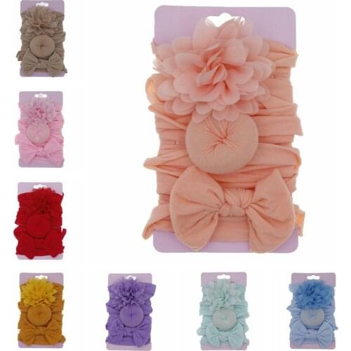 Fashion 3Pcs/Set Baby Girls Knots Nylon Headband Toddler Soft Chiffon Bows Hair Band Infant Newborn Headwear Kid Accessories Set