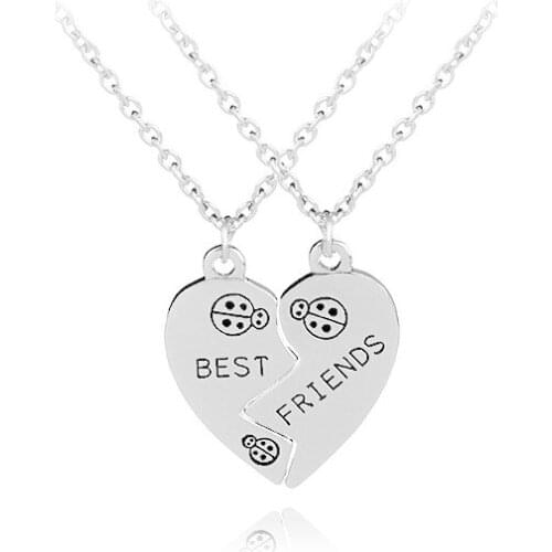 Fashion Best Friend Pendant Necklace Women Ladybug Best Friends Forever Necklaces Set Love Heart Animal BFF Jewelry Colar
