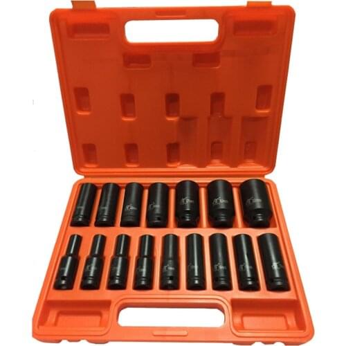 16Pcs 1/2" Inch Drive Air Hex Bit Deep Impact Socket Set Repair Tool Kit 10MM-32MM Chromium-molybdenum Steel
