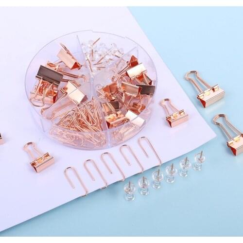 72pcs/set Sweet Binder Clips Set Rose Gold Paper Clips Long Tail Clip Pin Stationery Office Accessories School Supplies