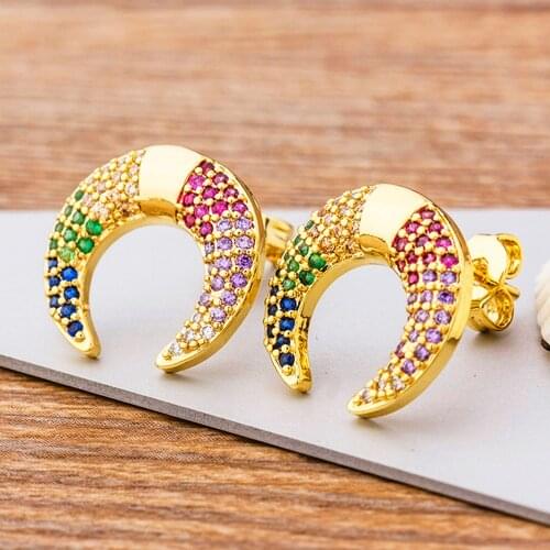 New Bohemian Fashion Moon Design Charm Stud Earrings Copper Zirconia CZ Jewelry Statement Earrings For Women Beach Party Jewelry