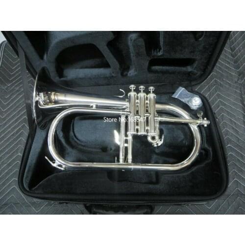 New Brand Bb Flugelhorn Silver Plated Yellow Brass Bell Popular musical instrument With Case Mouthpiece Free Shipping