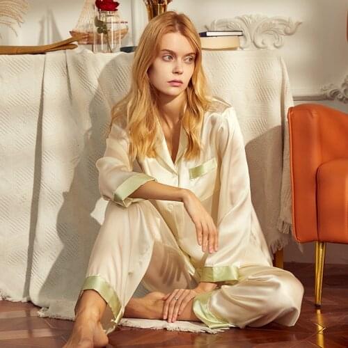 [New design] Shanmuer 19 Momi heavy silk pajamas Women stitching contrast color mulberry silk pajamas suit