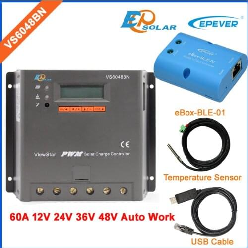 PWM EPEVER VS6048BN 12V/24V/36V/48V auto work solar panels regulator 60A bluetooth box and USB cable LCD Screen Free Shipping