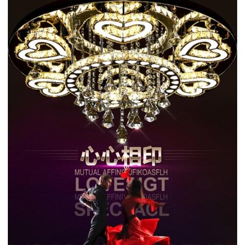 Luxury Modern Lustre De Cristal Ceiling Led Chrome Chandelier Mirror Steel Romantic Acrylic Heart Design Chandelier Light