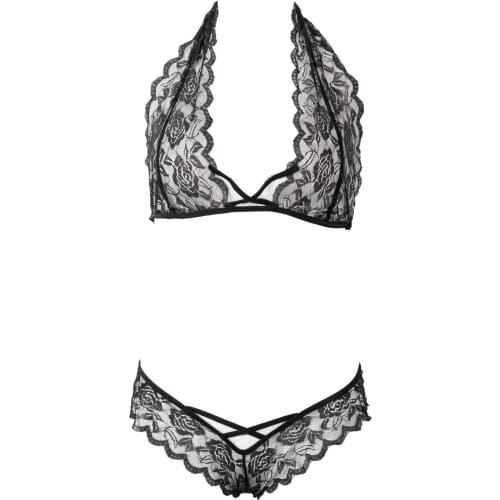 Sexy Women Ladies Lace Unpadded Bralette Bustier Mesh Bra Set Triangle +G-string Underwear