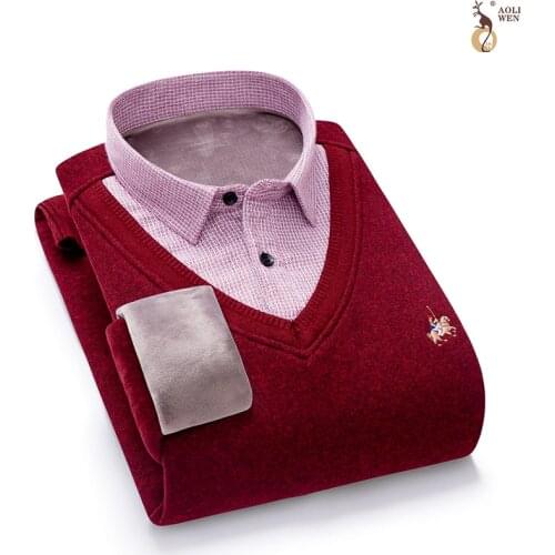 Aoliwen brand Sweater Men Casual V-Neck Pullover Men Slim Long Sleeve Mens Sweaters Knitted Pull Homme Men 2020 Autumn Sweater