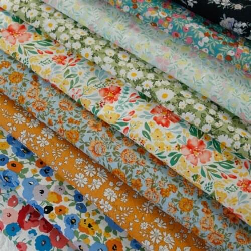 140x50cm 60s Summer Thin Transparent Soft Floral Combed Cotton Fabric Making Dress Garment Material DIY Cloth