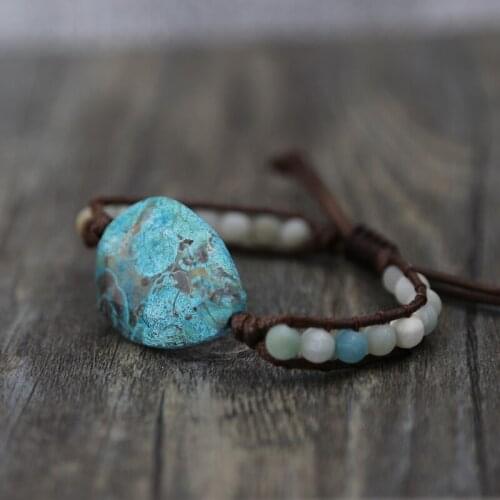 Unique Mixed Natural Stones Gilded Stone Charm Bracelets women men Leather Bracelet Handmade Boho Bracelet drop shipping