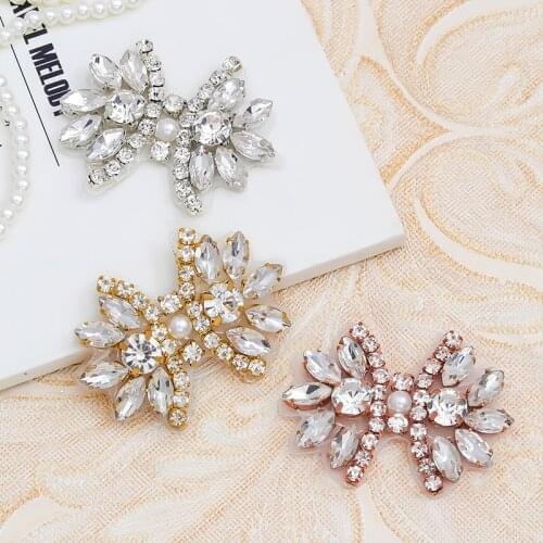 YANSTAR 2 Pieces Handmade Rhinestone Appliques Silver Rhinestone Appliques Iron On DIY Wedding Party Dresses Belt YS914