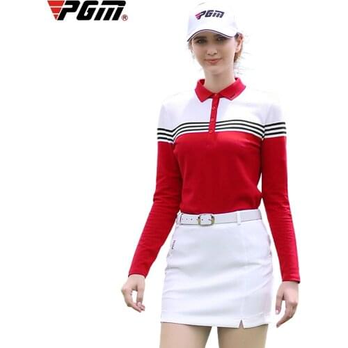 PGM Autumn Women Warm Long Sleeved Color Matching Golf T-shirt Golf Apparel Ladies Anti-Pilling Breathable Slim Fit Sportswear