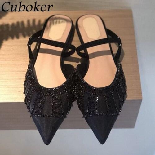Brand Runway Women Flat Slippers Pointed Toe Rhinestone Slingback Buckle Sexy Ladies Sandals Summer Party Dress Shoes For Women