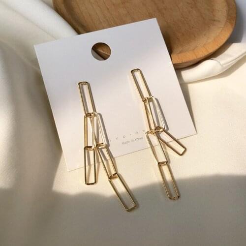 ORZTOON Fashion Rectangular Chain Tassel Drop Earrings For Women Simple Personality Kpop Earrings Trend Famale Jewelry 2021 New