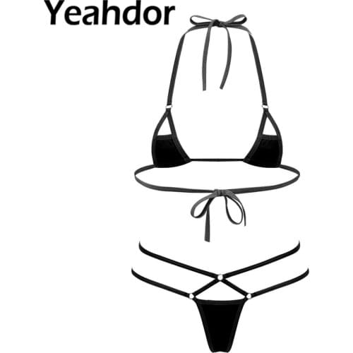 Women Strappy Halter Neck Sexy Mini Bikini Set Lingerie Suit Micro Swimsuit Swimwear Bathing Suit Beachwear Underwear Nightwear