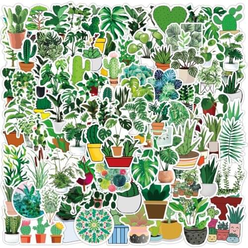 10/50/100PCS Green Potted Plant Decorative Washi Stickers Scrapbooking Stick Laptop Label Diary Stationery Album Stickers Toys