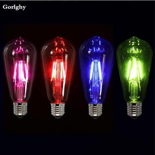 10pcs pink blue Green Red Warm Color ST64 4W Led Filament Light COB Edison Retro Bulbs Dect for home bar Ampoule Lampara 220V