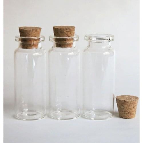 100 x 12ml Clear Glass Bottle With Wood Cork 12cc Crimp Neck Storage Decorative Craft Wishing Bottle 22*55*12.5mm Containers