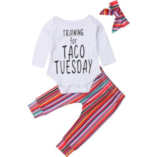 0-24M Newborn Kid Baby Girls Cotton Outfits Romper Bodysuit+Pants Leggings 3Pcs Set