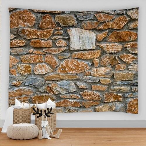 3D Stone Brick Wood Grain Geometric Decorative Tapestry Wall Hanging Tapestry Room Home Decoration