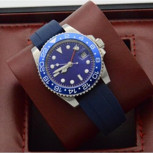 40MM Blue Automatic Watch GMT Automatic Winding Mechanical Mens Watch Luminous Fashion Casual Stainless Steel Case