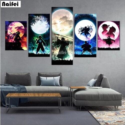 5D Diy Diamond Painting 5 Pcs Anime Painting Full Drill Cross Stitch Embroidery Rhinestone Mosaic ChildrensRoom Decor Gift