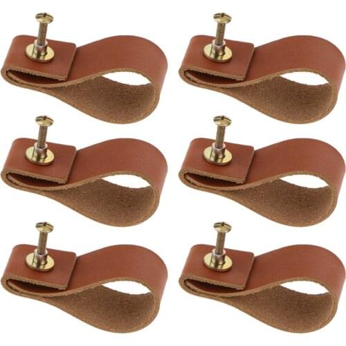 6pcs Leather Furniture Door Handle Cabinet Cupboard Pull Handle Knob for Furniture Hardware