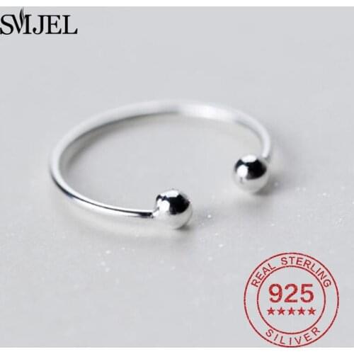 925 Sterling Silver Geometric Rings for Women Wedding Jewelry Personality Wave Triangle Leaf Adjustable Finger Ring Ball Anillos