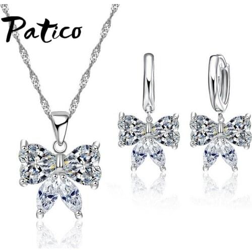 Brand Wedding Jewelry Sets For Women Bridal 925 Stamp Sterling Silver Cubic Zirconia Butterfly Stone Necklace Earrings