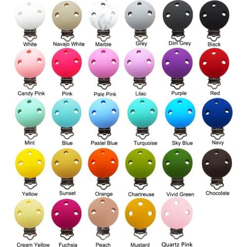 Chenkai 50PCS Silicone Round Teether Clips DIY Baby Pacifier Dummy Teething Soother Nursing Jewelry Toy Accessory Holder Clips