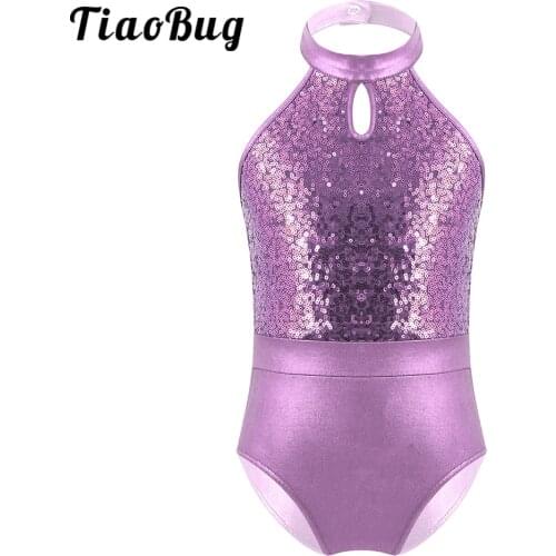 Girls' Tank Leotard Gymnastics Ballet Dance Leotard Professional Kids Sleeveless Sparkling Sequins Dance Wear Practice Bodysuit