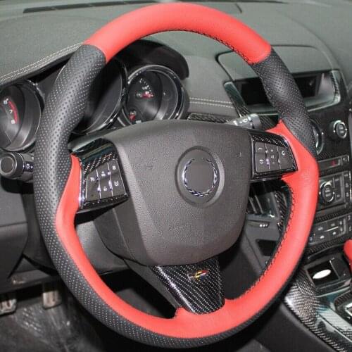 For Cadillac ATS CTS Black RedLeather Hand-stitched Car Steering Wheel Cover Anti-slip fit all season