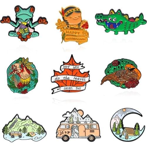 Animal camping Enamel Brooch rabbit parrot pheasant Lapel Pin Mountain Bus month sun Punk badge gift