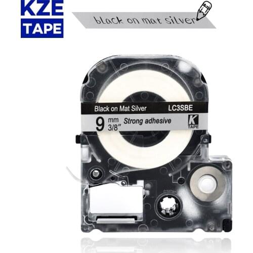 Epson label tape 9mm black on silver SM9X LC3SBE typewriter ribbon for KingJim label maker LW-300 LW400Epson label printer