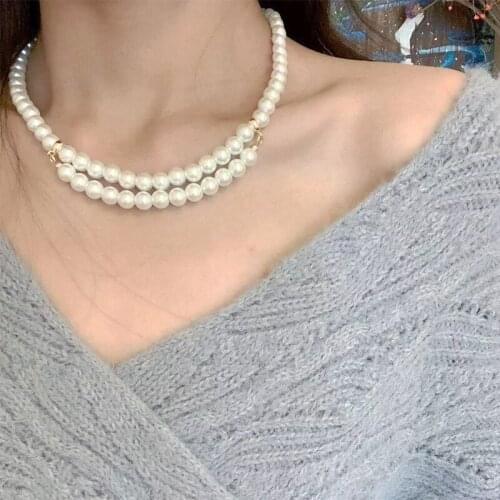 Liemjee Fashion Personality Jewelry Double Layer Beads Pearls Necklace For Women Feature Namour Charm Gift All Seasons